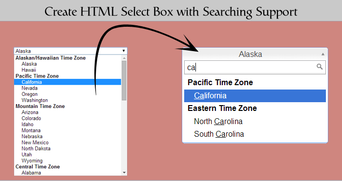 How to create HTML select box with searching support using jQuery