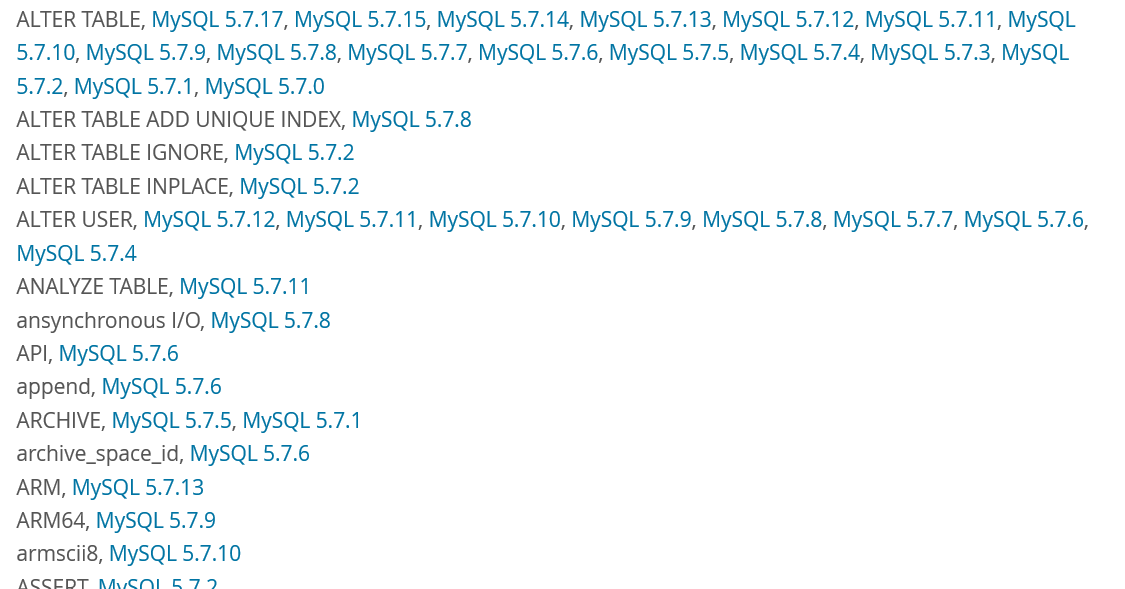 MySQL Documentation: Indexes in Release Notes